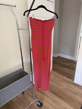 Zara Pink and Orange Striped Tube Maxi Skirt